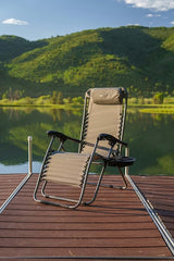 Heavy Duty Zero Gravity Chair with Adjustable Reclining, Large Side Table, Gray 600D Polyester - Photo 2