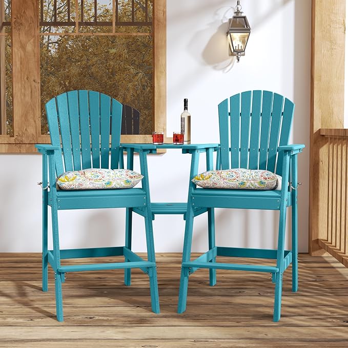 Sundale Outdoor Tall Adirondack Chairs Set of 2 with Table, Patio HDPE Bar Set, 3 PCS Counter Height Dining Bistro Set - Photo 2
