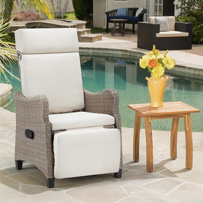 HOMREST Outdoor Recliner Chair for Patio, Wicker Reclining Chair with Adjustable Backrest up to 150° - Photo 1