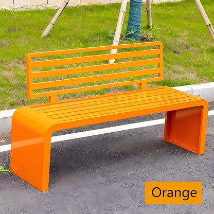 Metal Garden Bench, Outdoor Benches Weatherproof 100/120/150/180 Cm Patio Bench with Backrest, Park Benches Seat for Outside Picnic Yard Front Porch Outdoor Furniture Deco(Orange,100 cm/39.37 in)