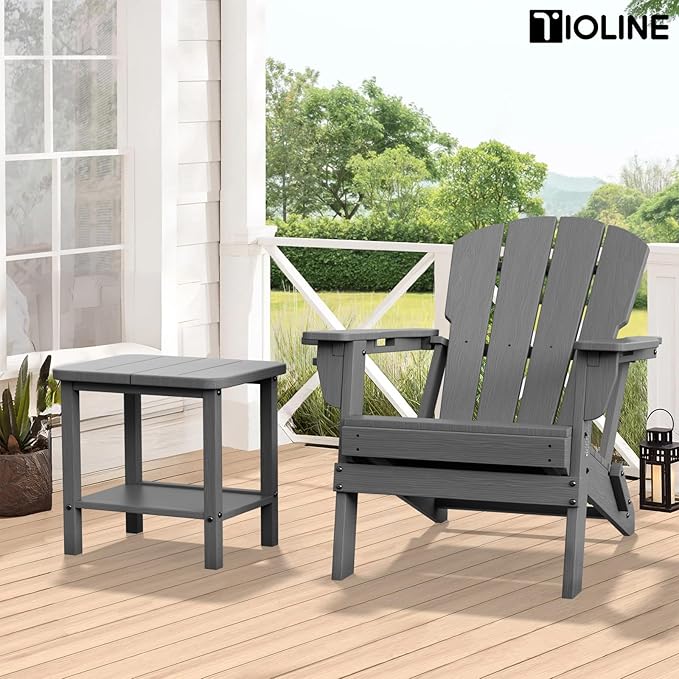 Patio Side Table, Outdoor HDPE Adirondack End Table for Patio,Outdoor Side Table for Backyard, Garden, Pool, Lawn,Grey - Photo 2