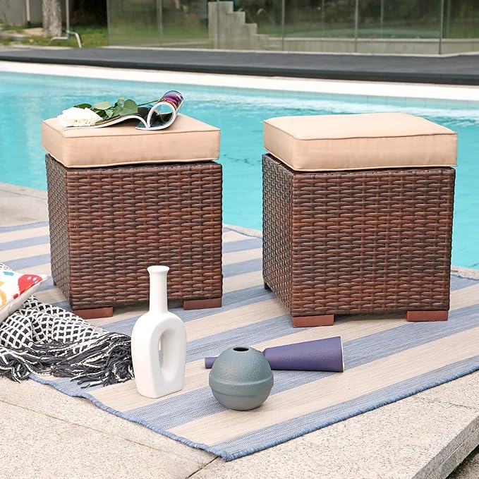 Patiorama 2 Pieces Assembled Outdoor Patio Ottoman - Photo 2
