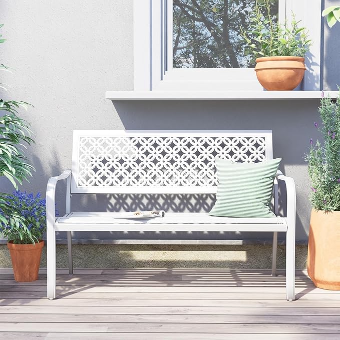 Grand patio 50" Garden Bench, Outdoor Benches with Anti-Rust Metal Powder Coated Frame - Photo 9
