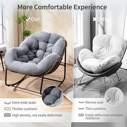 HOMEFUN Outdoor Patio Rocking Chairs Set of 2, Oversized Papasan Rock Chair Indoor with Teddy Padded Cushion - Rocker Egg Seat for Front Porch, Garden, Backyard Dark Gray