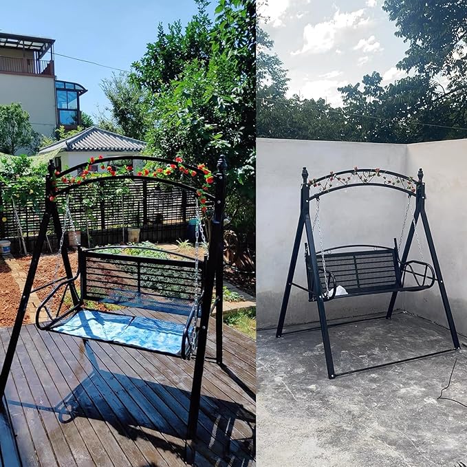 Upgraded Metal Patio Porch Swing with A-Frame Stand Heavy Duty Metal Hanging Porch Swing Chair Patio Hanging Bench - Photo 2