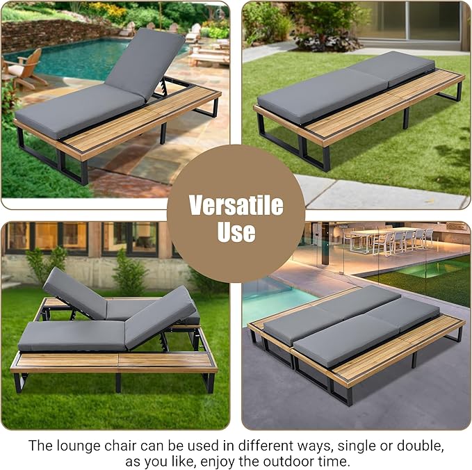 Outdoor Chaise Lounge Chair with 5-Position Adjustable Backrest, Reclining with Cushion - Photo 3