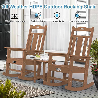 nalone Outdoor Rocking Chairs Set of 2, Oversized Porch Rocker Chair for Adult, All-Weather Resistant Patio Rocking Chair for Garden Lawn(Teak)