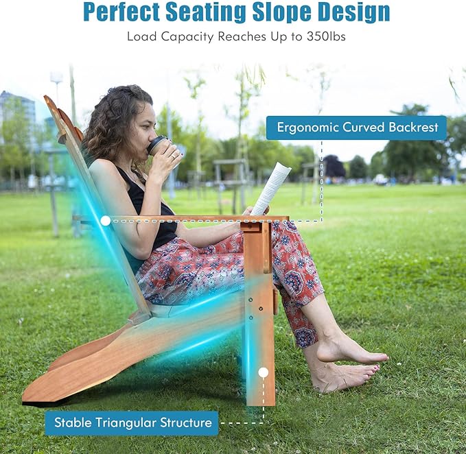 Tangkula Adirondack Chair, Acacia Wood Adirondack Lounger Chair, Outdoor Armchairs with Slatted Seating, Weather Resistant