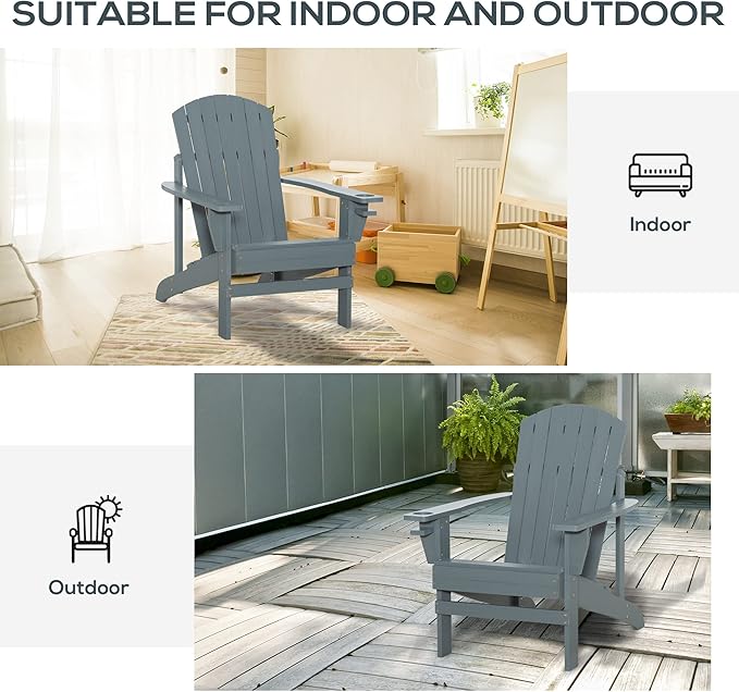 Folding Adirondack Chair, Outdoor Adirondack Chairs with Wood Texture, Acacia Wood Fire Pit Chairs, All Weather, for Deck Backyard Patio Outdoor Garden (Light Gray)