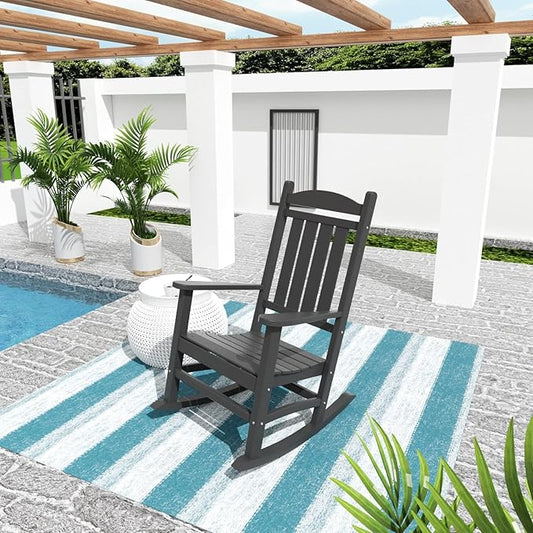 WO Home Furniture Patio Rocking Chair Farmhouse Outdoor HDPE UV Weather Resistant (Grey)
