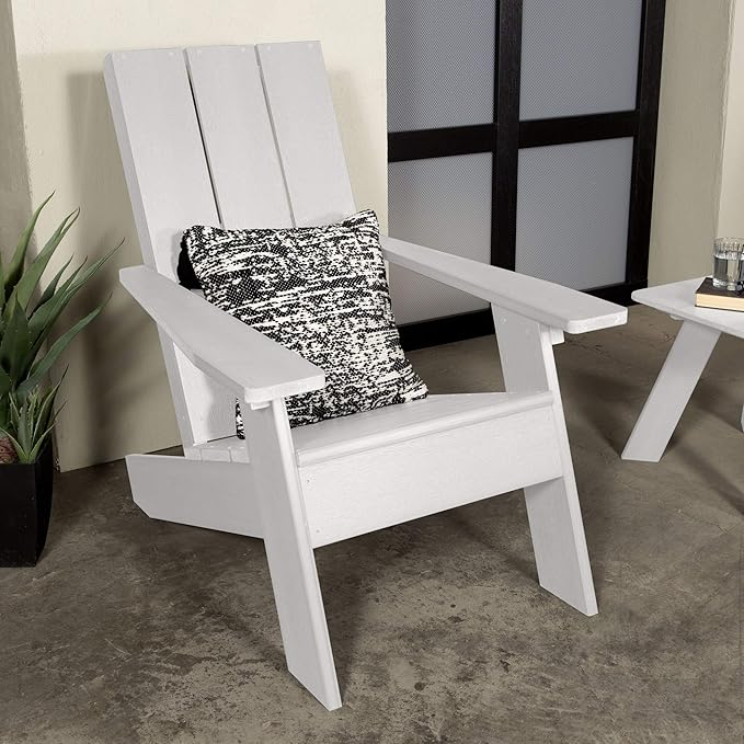 highwood Italica Modern Adirondack 3pc Set, includes 2 Adirondack Chairs and One Side Table, White - Photo 3