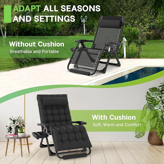 ZENPETIO Oversized Zero Gravity Chair, 33In XXL Zero Gravity Recliner Lounge Chair - Photo 5