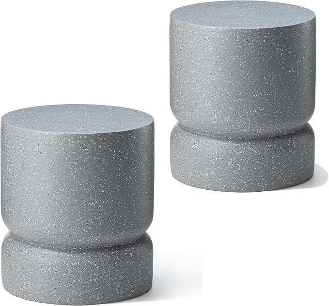 Giltzhome Antique Decorative Garden Stool Set of 2, 17.25" H Heavy Duty Faux Terrazzo Accent Table Side Table Planter Stand for Garden Patio Lawn Home Indoor Outdoor, Grey