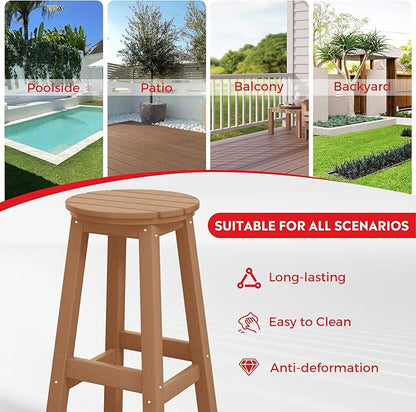 Costaelm 29" Height Outdoor Bar Stools, All-Weather Bar Stools, Adirondack Poly Patio Round Bar Stool for Patio, Deck, Kitchen Counter and Garden, Teak