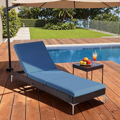 HOMREST Outdoor Lounge Chairs Set of 6, Patio Wicker Chaise Lounge with Removable Cushion, Rattan Pool Sunbathing Recliners with Adjustable Backrest (Navy Blue)
