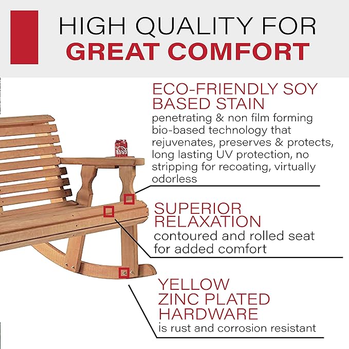 Amish Casual Heavy Duty 800 Lb Roll Back Pressure Treated Double Rocker with Cupholders (Cedar Stain)