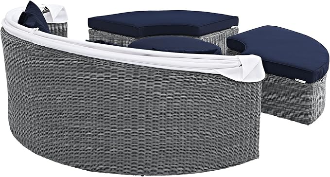 Modway Summon Outdoor Patio Daybed with Canopy and Sunbrella Cushions in Canvas Navy