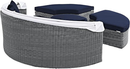 Modway Summon Outdoor Patio Daybed with Canopy and Sunbrella Cushions in Canvas Navy