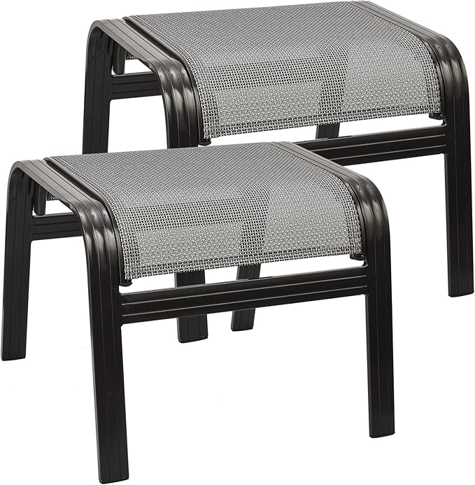 Outdoor Patio Ottoman Seat Textilene Portable Metal Footstool Portable Footrest Patio Chairs 2 Set Grey - Photo 1