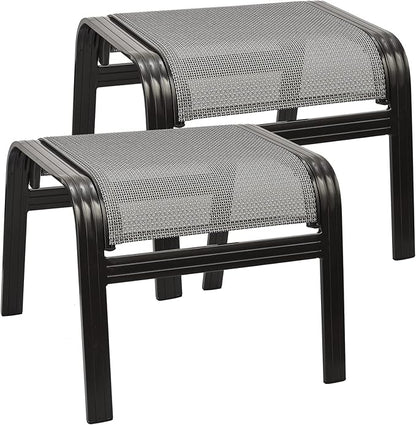 Outdoor Patio Ottoman Seat Textilene Portable Metal Footstool Portable Footrest Patio Chairs 2 Set Grey