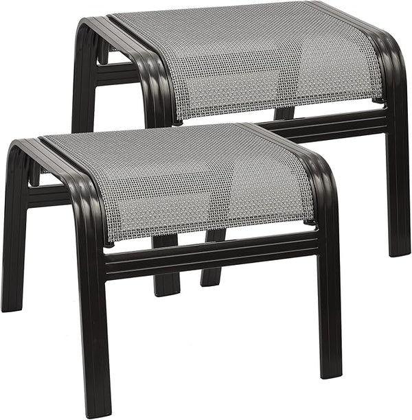 Outdoor Patio Ottoman Seat Textilene Portable Metal Footstool Portable Footrest Patio Chairs 2 Set Grey - Photo 1