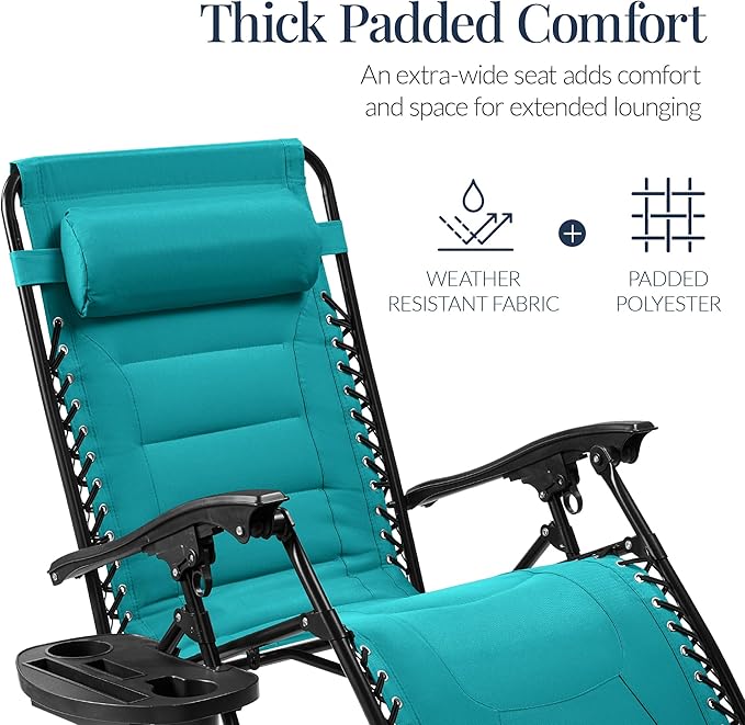 Best Choice Products Oversized Padded Zero Gravity Chair, Folding Outdoor Patio Recliner - Photo 4