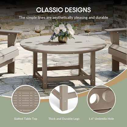 WestinTrends Malibu Low Outdoor HDPE Round Patio Coffee Table, Weathered Wood