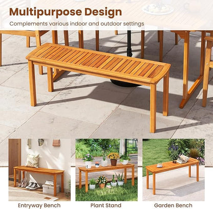 RELAX4LIFE Wood Patio Outdoor Bench - 48’’ Backless Acacia Wooden Dining Bench w/Slatted Seat, 2-Person Farmhouse Indoor Outside Furniture for Entryway Garden Park Porch Poolside, 800LBS Max Load (2)