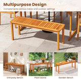 RELAX4LIFE Wood Patio Outdoor Bench - 48’’ Backless Acacia Wooden Dining Bench w/Slatted Seat - Photo 6
