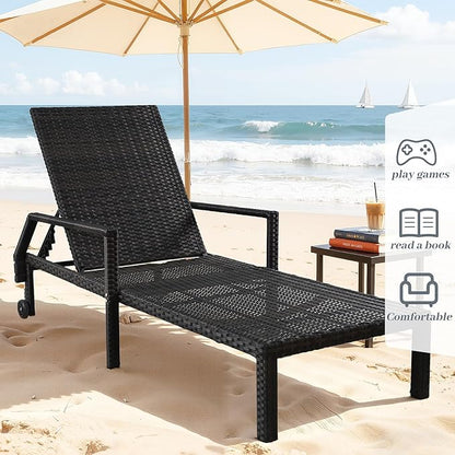 Outdoor Chaise Lounge Chair - Low-Maintenance, All-Weather Rattan Adjustable Recliner for Pool, Patio & Garden (1)