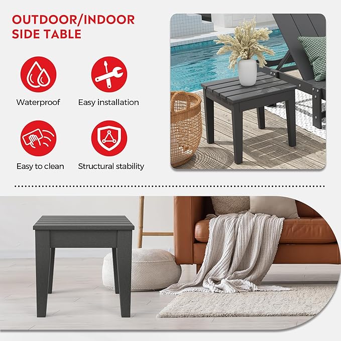 Costaelm Outdoor Patio Table and Chairs Set of 2, 2-Piece HDPE Garden Chair with Square Adirondack Side Table Set - Photo 8
