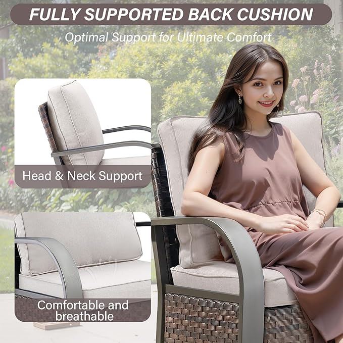 Belord 4 Pieces Wicker Patio Furniture Set Outdoor Patio Chairs with Ottomans All Weather Rattan Outdoor High Back Deep - Photo 4