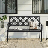 ONBRILL 50" Outdoor Bench, Garden Benches with Galvanized Metal Frame, Front Porch Bench with Floral Backrest - Photo 9