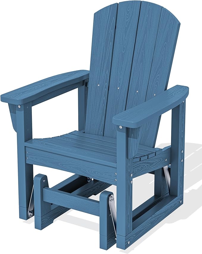 SERWALL Outdoor Glider Chair, HDPE Patio Glider Rocker All-Weather Porch Glider for Outside, Blue - Photo 1