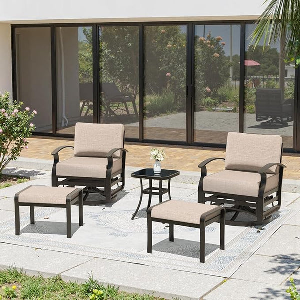 Gotland 5 Piece Patio Set, Aluminum Outdoor Swivel Chairs Set of 2 with 2 Ottoman 5.1’’ High-Resilience Seat Cushions - Photo 1