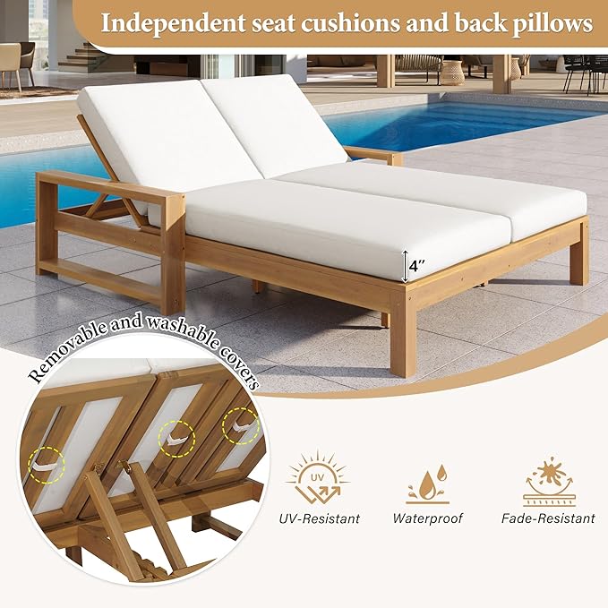 Outdoor Double Lounge Chair with 5-Position Adjustable Backrest for Each Seat - Photo 4