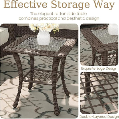 6 Piece Patio Furniture Set, All-Weather Wicker Outdoor Conversation Set with Swivel Rocking Chair and 6 Inch Thick Cushions