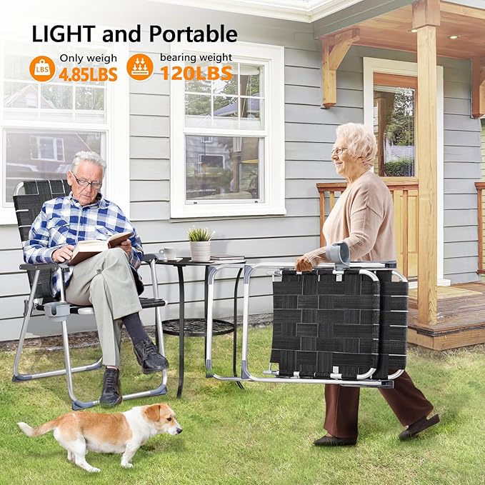 VINGLI Aluminum Patio Lawn Chairs Folding Set of 2 with Detachable Cup Holder - Photo 6