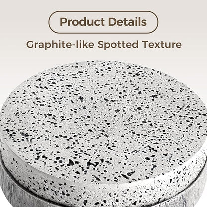 COSIEST Outdoor Side Table w Spotted Tabletop, Concrete Side Table, Round Patio Side Table Stool, Lightweight Outdoor Accent Table w Colored Faux Wood, Cylinder Plant Stand for Garden and Deck, Grey