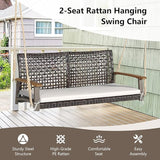 RELAX4LIFE 2-Seater Outdoor Porch Swing - PE Wicker Porch Loveseat Swing with 118” Hanging Ropes - Photo 6