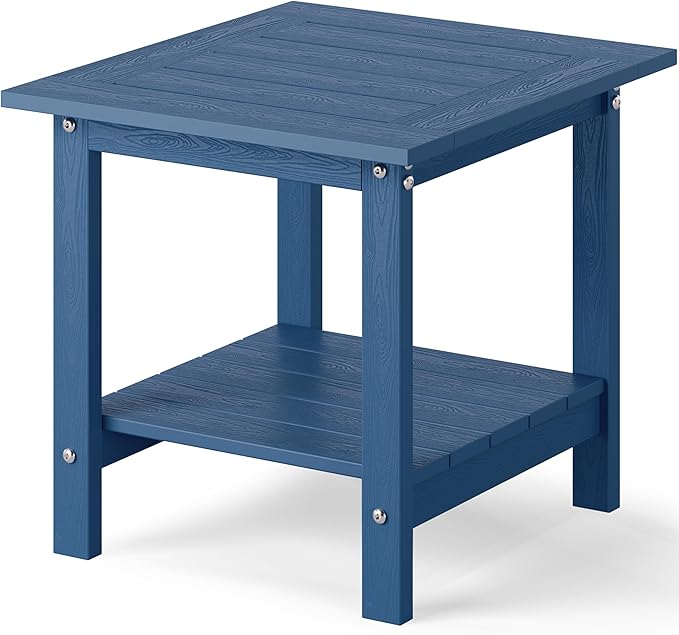 YEFU Outdoor Side Table for Patio: 16x16 in HIPS Square Outdoor End Table - 2-Tier Adirondack Tables for Patio Porch Poolside Living Room Beach Bedroom, Navy