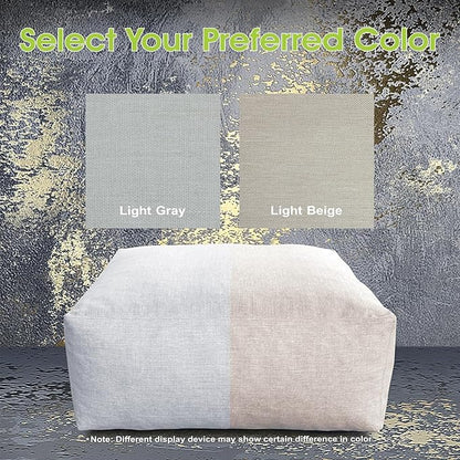 Patio Ottoman, Outdoor Coffee Table Bean Bag Chair, Daybed Sofa Comfy Couch, Modular Patio Sectional Sofa, Water-Resistant Olefin Fabric, High-Density Foam Filled, Comfy Lounge Seat, Light Gray