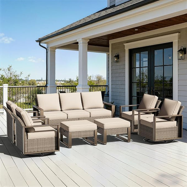 7 Pieces Metal Wicker Patio Furniture Set - 75" Sofa, Four Swivel Chairs and Two Ottomans - Photo 1