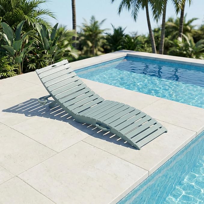 in-Pool Lounge Chairs Set of 2, Folding HDPE Pool Chairs Anti-Floating No Sandbags with Cup Holder & Handles, Outdoor Chaise Lounge for Poolside, Patio & Sun Deck(Light Blue)