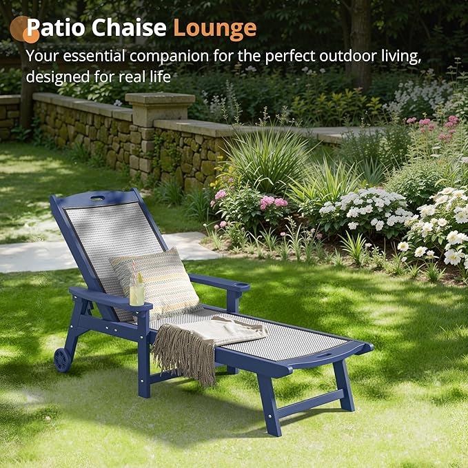 LUE BONA Chaise Lounge Chair Outdoor Set of 4, HDPS and HDPE Wicker Material - Photo 5