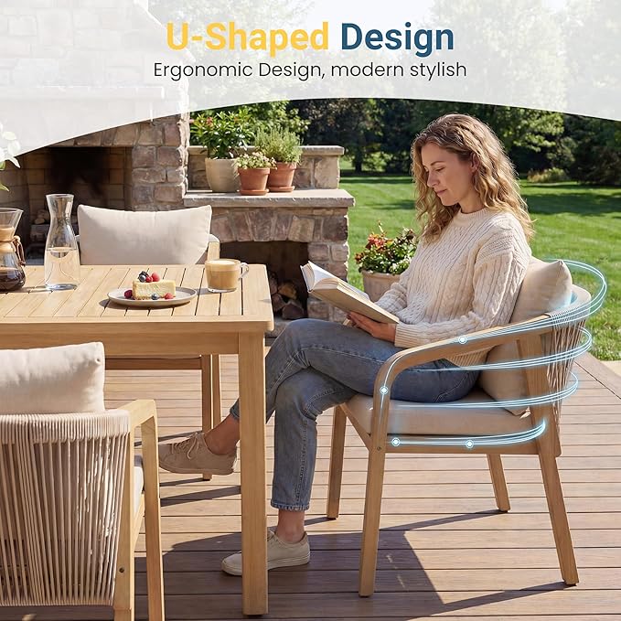 Wisteria Lane Acacia Patio Dining Chairs Set of 2, Outdoor Wood Chairs with Thick Cushions - Photo 6