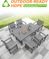 7 Pieces HDPE Outdoor Dining Set, Patio Dining Set with Umbrella Hole, All Weather Outdoor Dining Table Sets for 6 - Photo 7