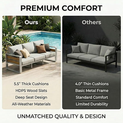 ZANDOR Outside Aluminum Lawn Furniture - 1 Pcs Loveseat, All-Weather Metal Modern Outdoor Loveseat Sofa with Washable Thick Cushion for Garden/Backyard/Porch, Silver