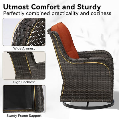 4 Piece Outdoor Wicker Patio Furniture Set, Patio Chairs Set of 4 with Thickened Olefin Cushions, High Back and Deep Seating, Hand-Woven PE Rattan for Porch, Deck, Orange
