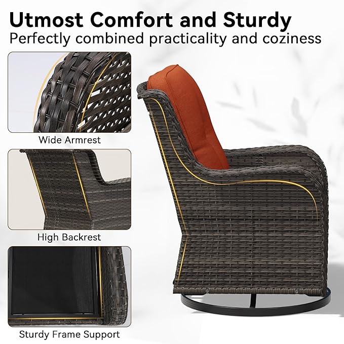 Swivel Rocker Patio Chairs Set of 2 - Outdoor Wicker Patio Furniture Set 2 Pieces with Thickened Olefin Cushions - Photo 3
